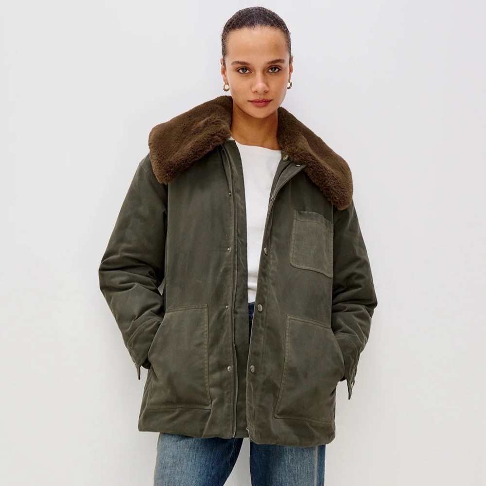 Rails Olive Green Field Jacket with Brown Faux-Shearling Collar